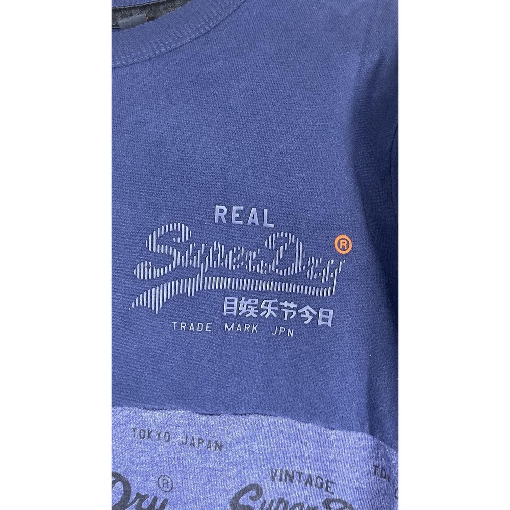 Superdry Sweatshirt Mens‎ Small Blue Vintage Graphic Crewneck Fleece Pullover - Picture 2 of 9